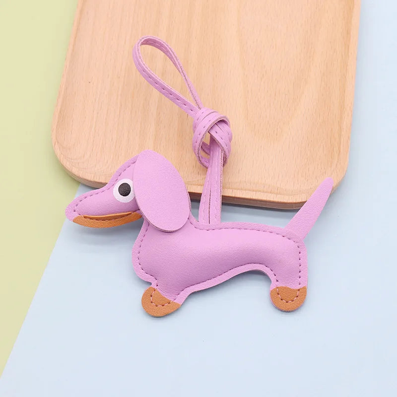 Dachshund Keychain — PU leather bag charm, Purple