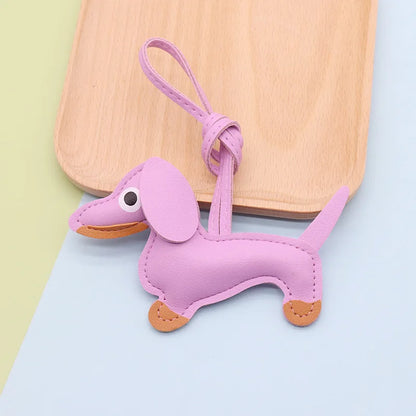 Dachshund Keychain — PU leather bag charm, Purple