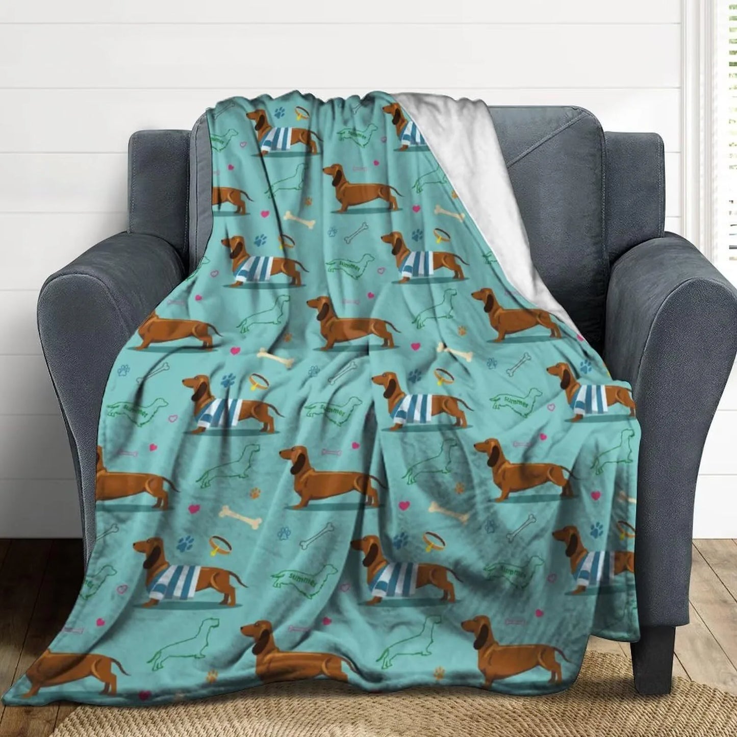 Dachshund flannel blanket design variation detail