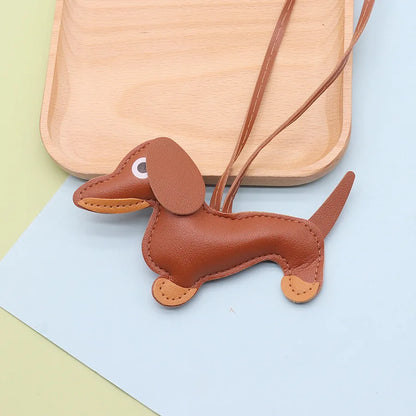 Dachshund Keychain — PU leather bag charm, Coffee