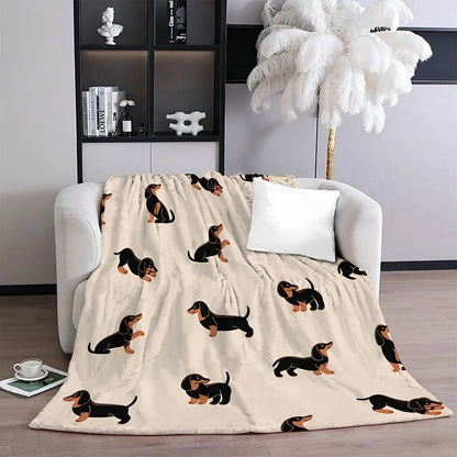Cartoon dachshund print flannel blanket folded neatly
