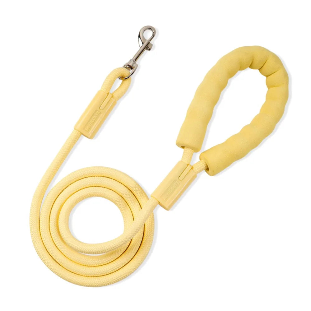 Cotton-Handle Dog Leash — soft nylon lead, Yellow
